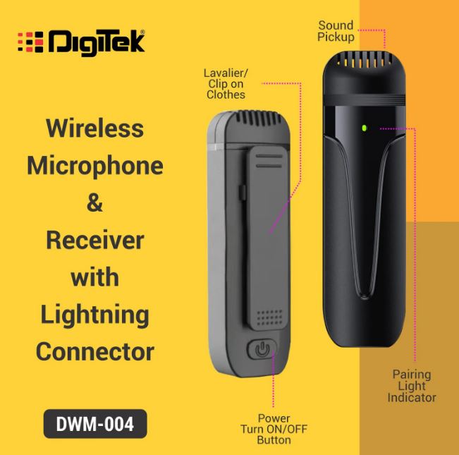 DigiTek DWM-004 Lightning Dual Wireless Microphone &amp; Receiver 2.4GHz