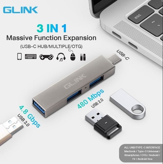 GLink GL-031 3 in 1 USB-C Hub/Multiple/OTG