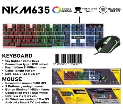 Nubwo NKM635 Wired Keyboard + Mouse RGB Combo