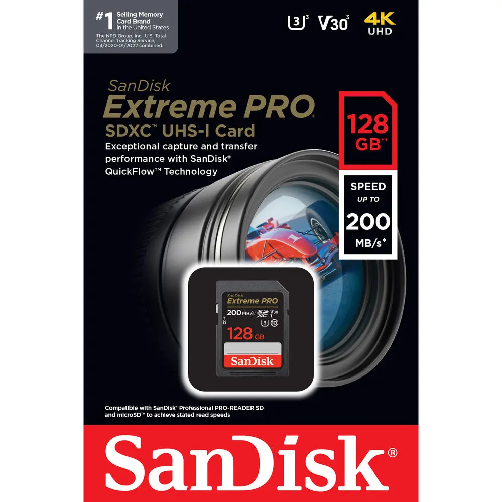 Sandisk Extreme Pro SDXC UHS-I 128GB SD Card 200MB/s (SDSDXXD-GN41N)