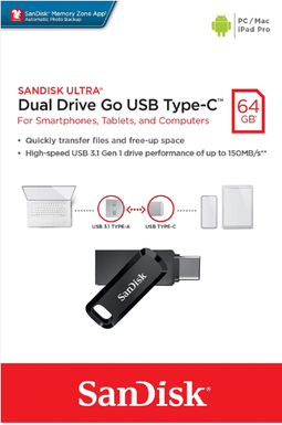 SANDISK 64GB Ultra Dual USB 3.2 Type-C (USB-C & USB-A) Flash Drive