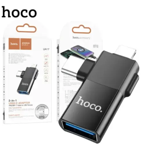 [103311] HOCO UA17 2-in-1 (iP & USB-C) Male to USB Female Adapter