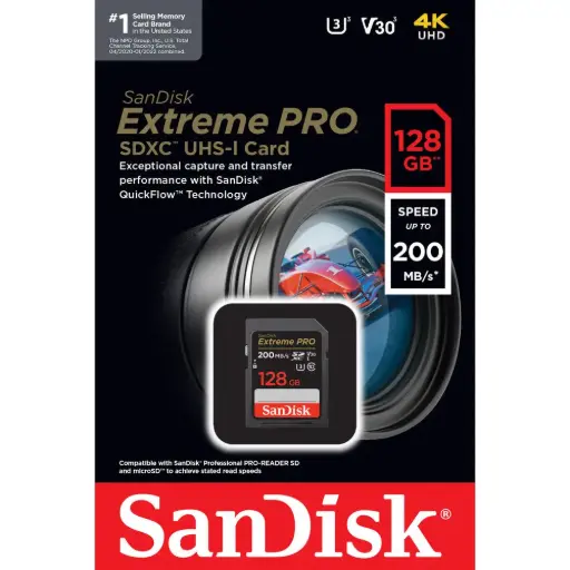 [124117] Sandisk Extreme Pro SDXC UHS-I 128GB SD Card 200MB/s (SDSDXXD-GN41N)